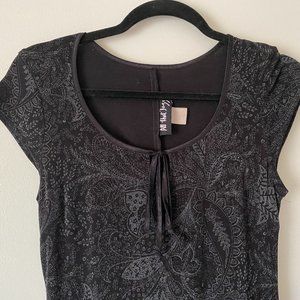 Black Paisley Mid-Length Stretchy Form-fitting Dress